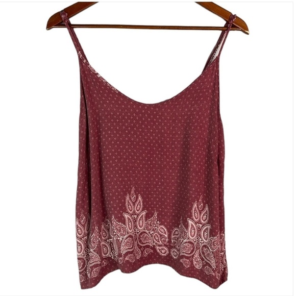 HARLOW Paisley Print Flowy Cami Tank Top Burgundy Adjustable Beachy Boho Size XL - Picture 2 of 11